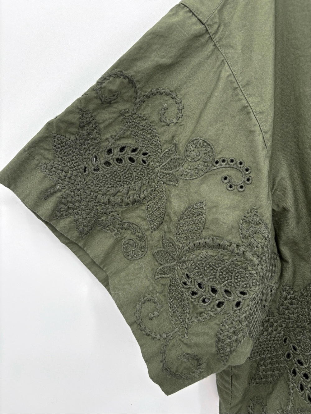 RAG & BONE Marin Embroidered Eyelet Crop Blouse Olive Green S - Picture 6 of 9